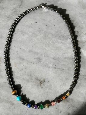 Hematite Multi Rainbow Gemstone Beaded Necklace